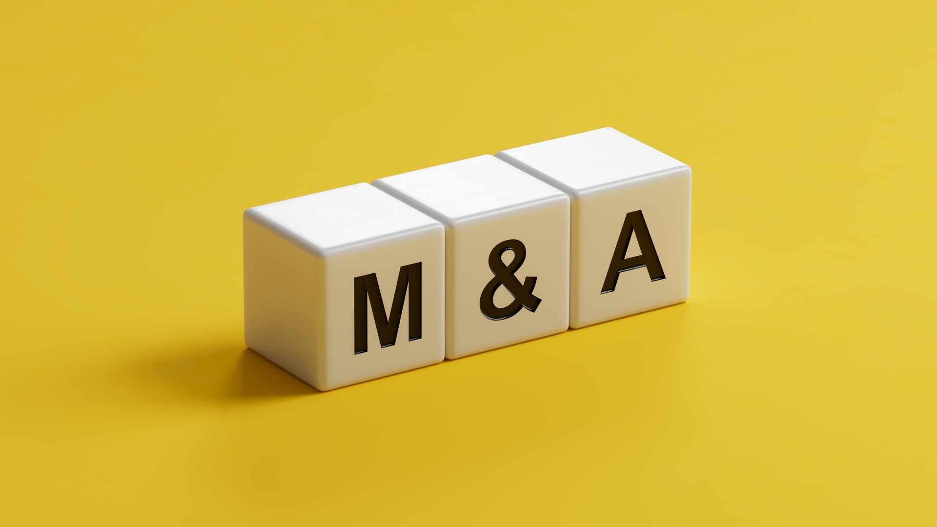 M&A - concept waiting for mergers and acquisitions.3D rendering on yellow background.